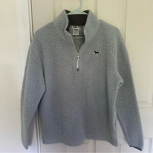 PINK Victoria's Secret Sherpa Quarter-Zip Sweater - light blue